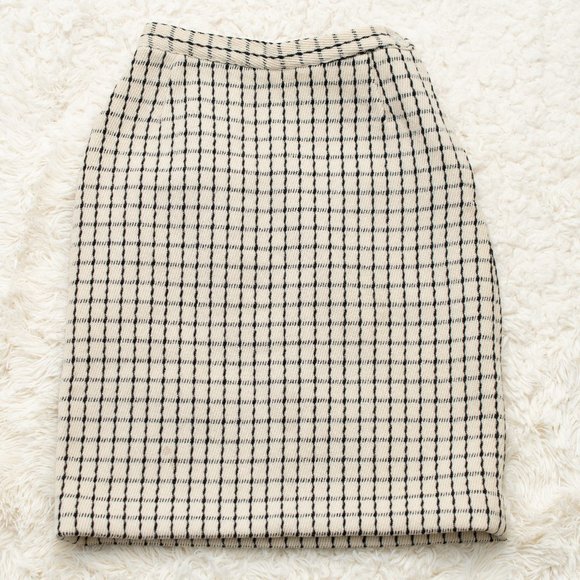 Vintage 1950s Cream and Black Wool Pencil Skirt - Picture 1 of 5